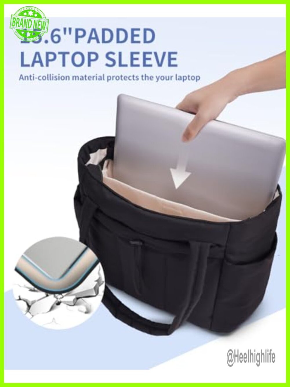 Puffer Tote Bag with Cup Holder, Laptop Compartment & Trolley Sleeve for Travel - Picture 5 of 7